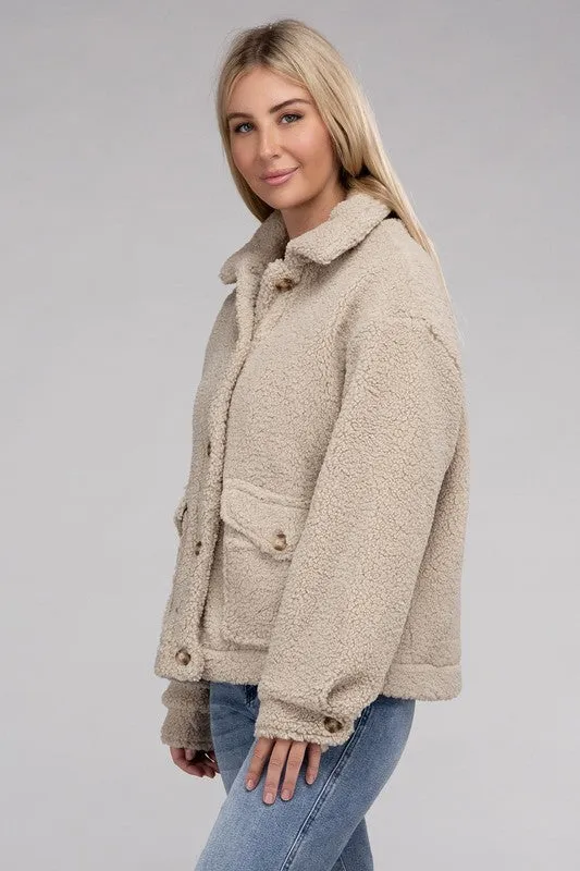 Ambiance Cozy Sherpa Button Down Lined Jacket