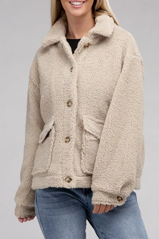 Ambiance Cozy Sherpa Button Down Lined Jacket