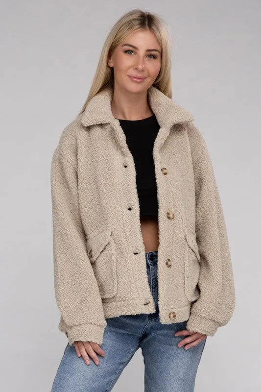 Ambiance Cozy Sherpa Button Down Lined Jacket