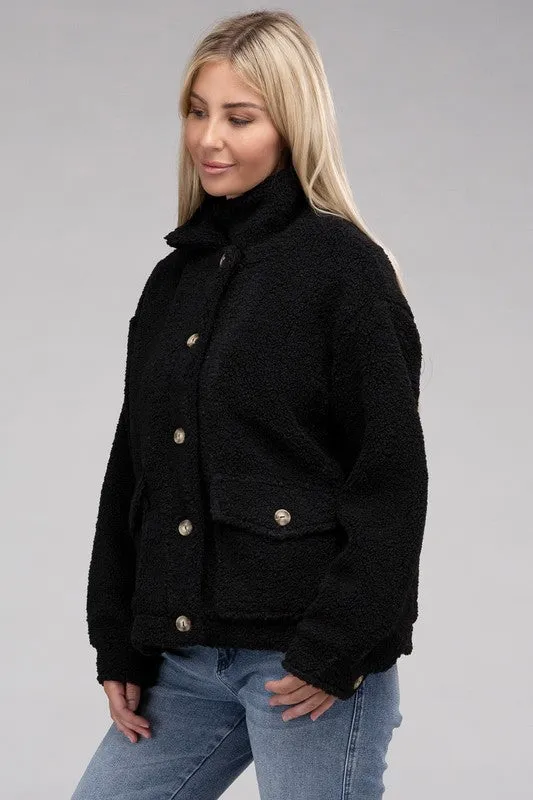 Ambiance Cozy Sherpa Button Down Lined Jacket