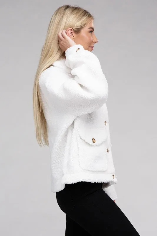 Ambiance Cozy Sherpa Button Down Lined Jacket