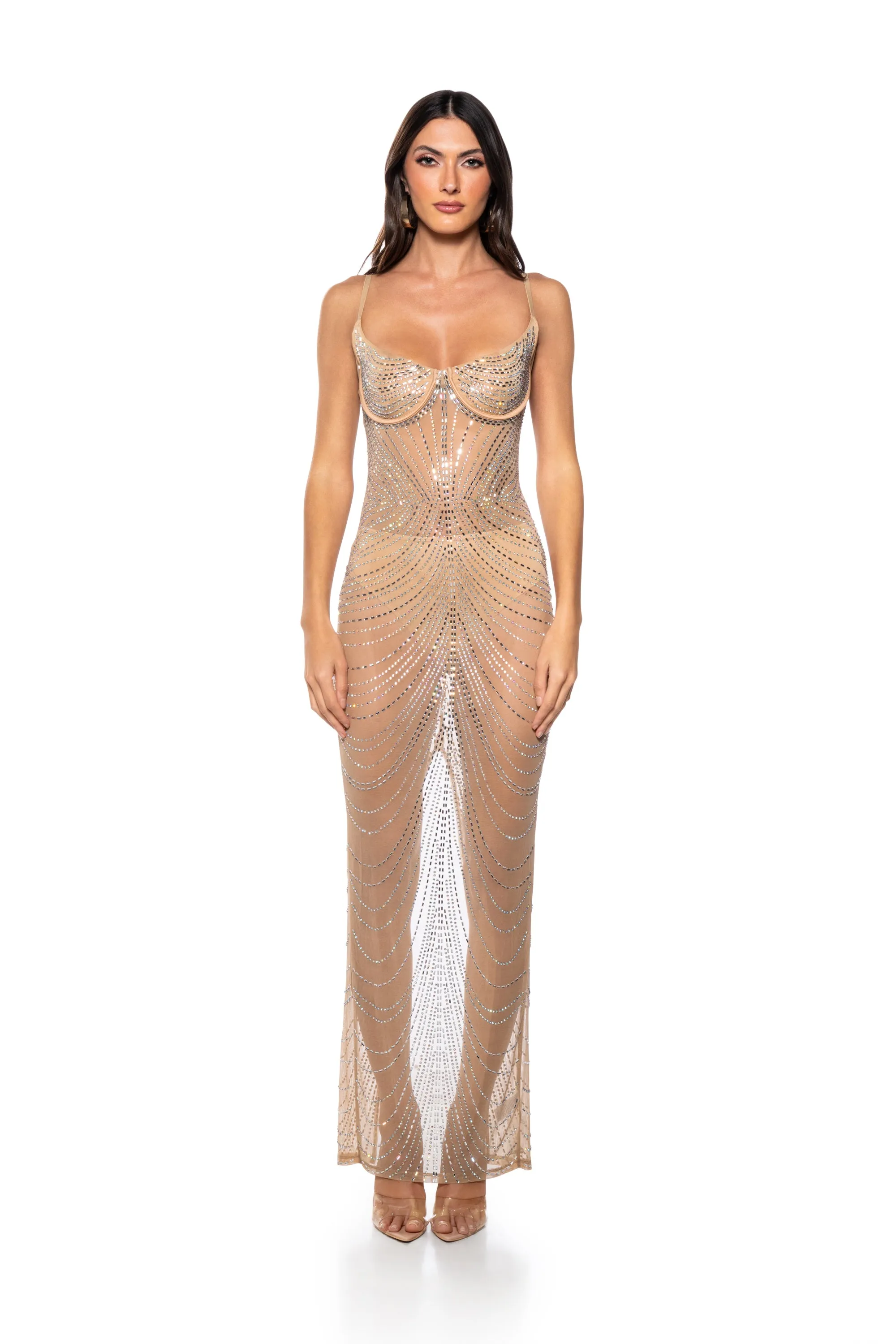 ATTENTION ON ME RHINESTONE MAXI DRESS