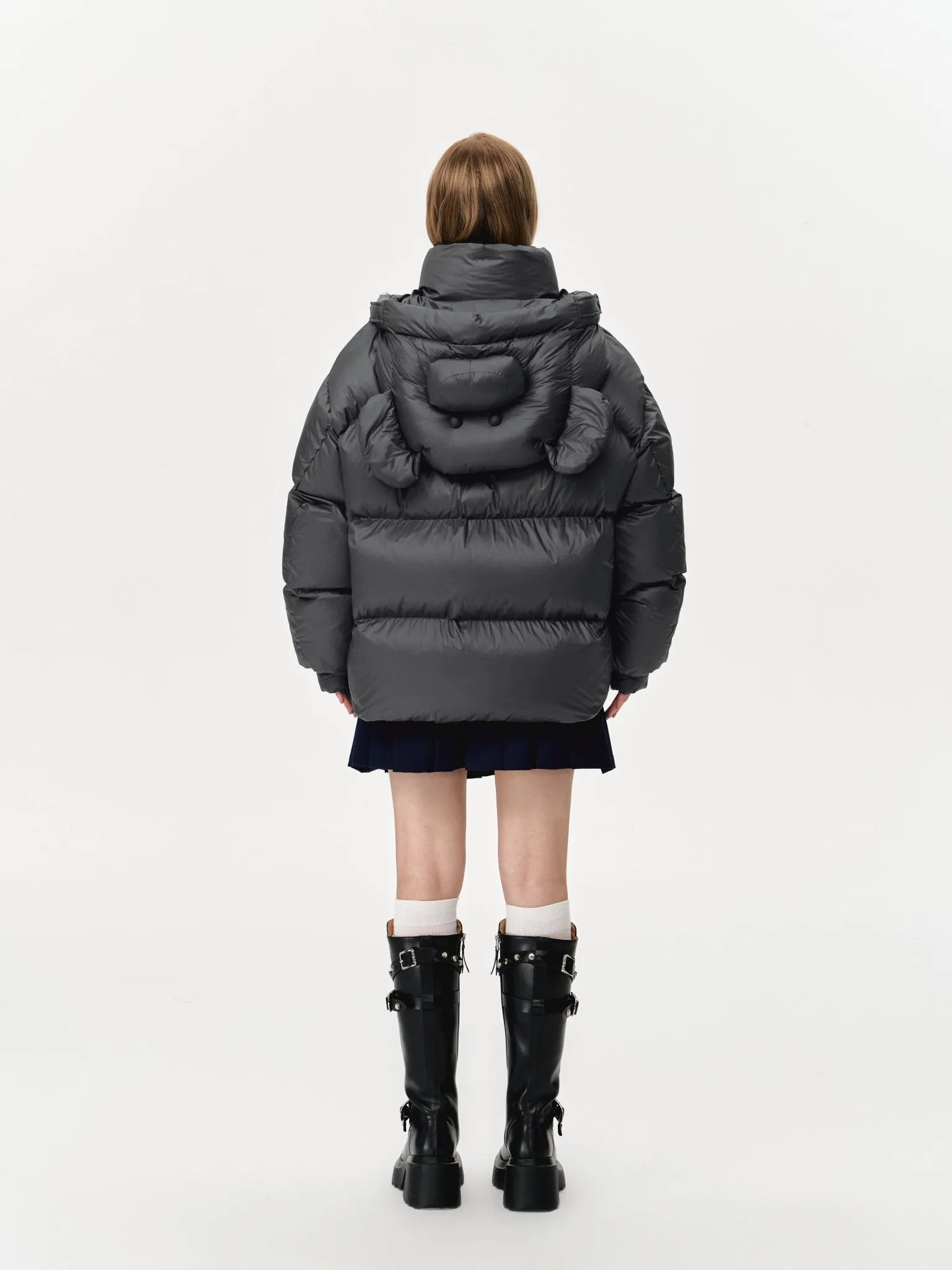 Bear Embossment Down Jacket In Gray