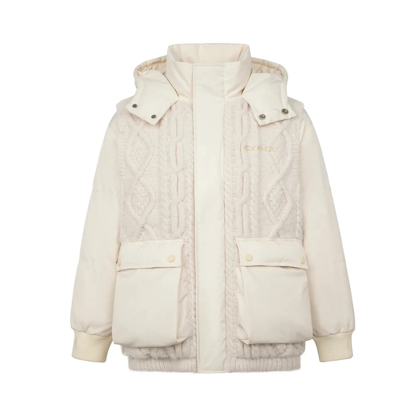 Bear Weave Knit Patch Down Jacket in White