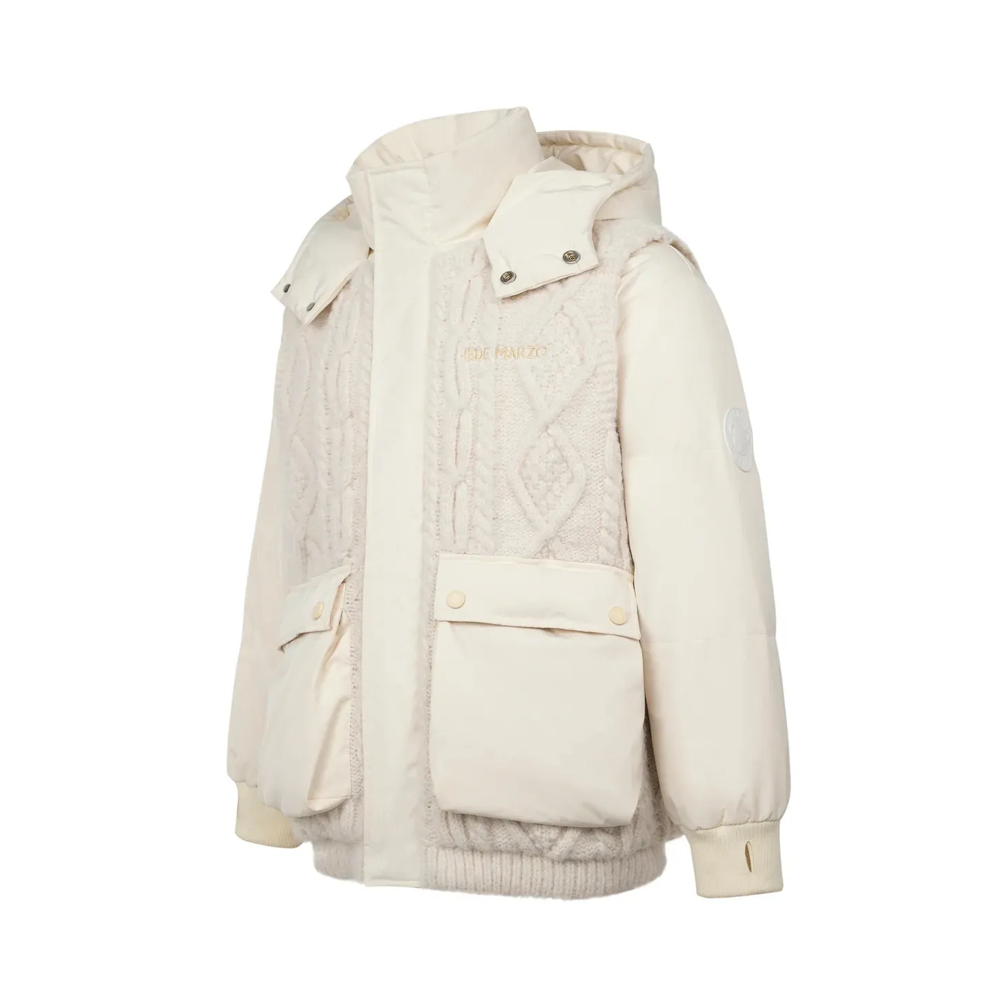 Bear Weave Knit Patch Down Jacket in White