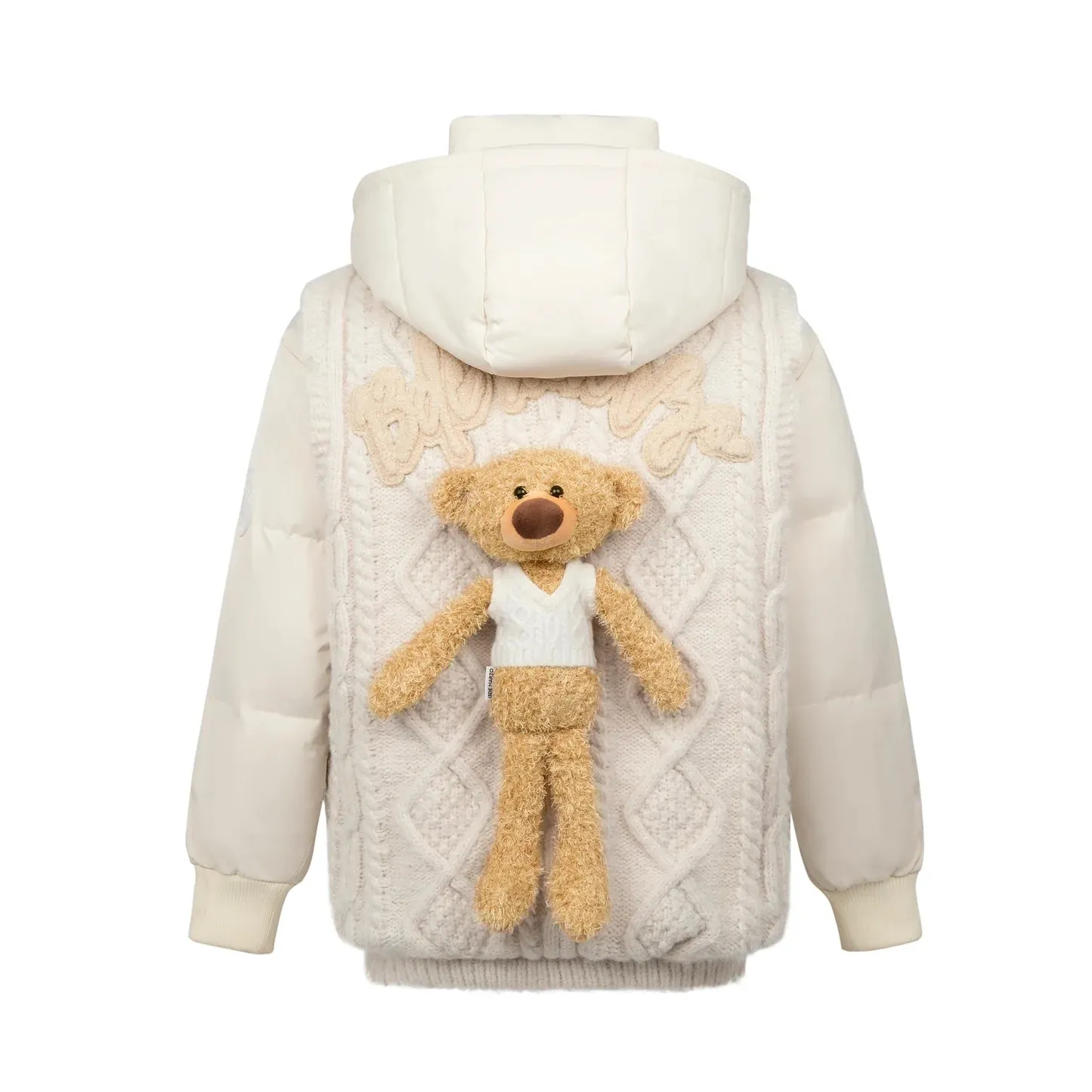 Bear Weave Knit Patch Down Jacket in White