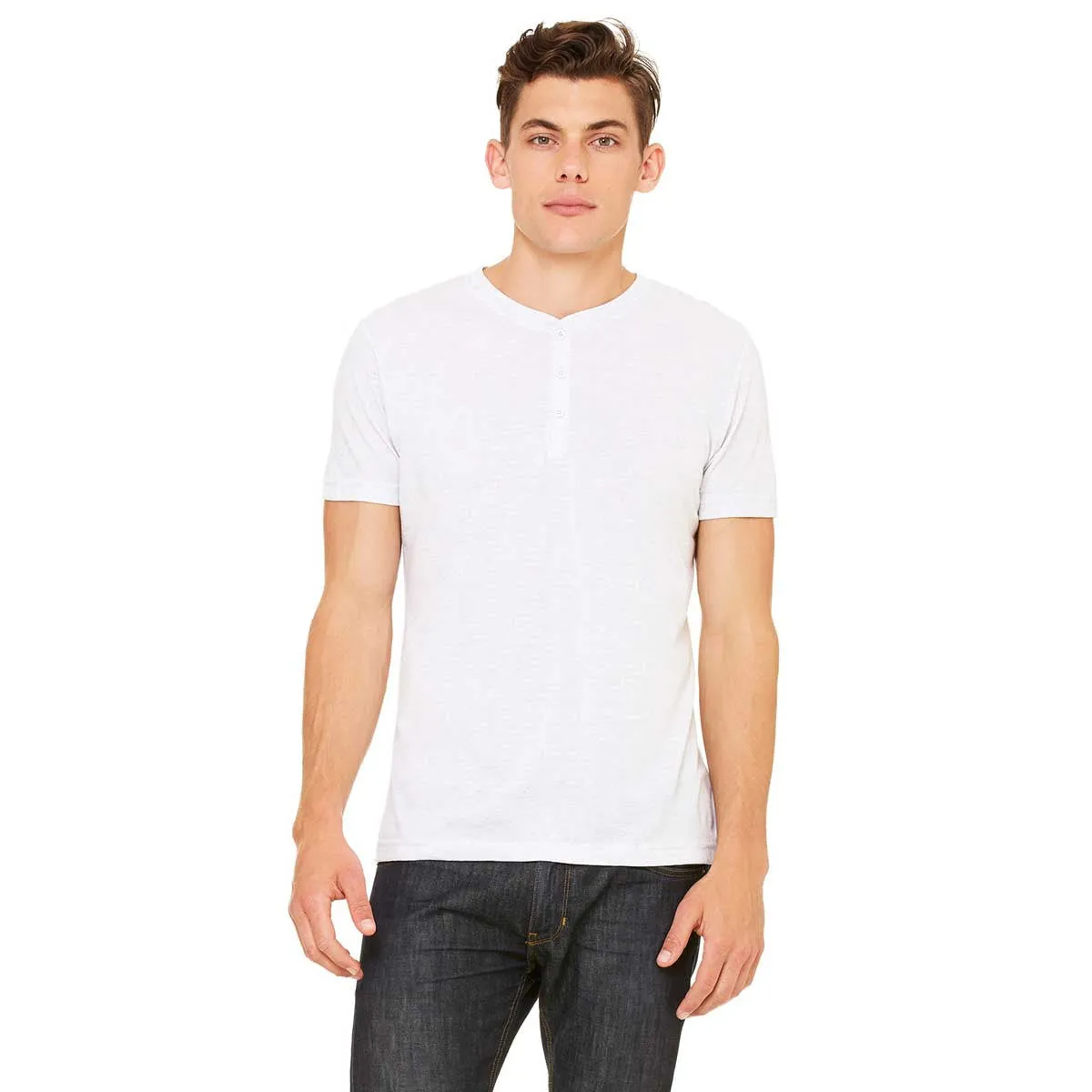 Bella   Canvas Men's White Fleck Triblend Short-Sleeve Henley