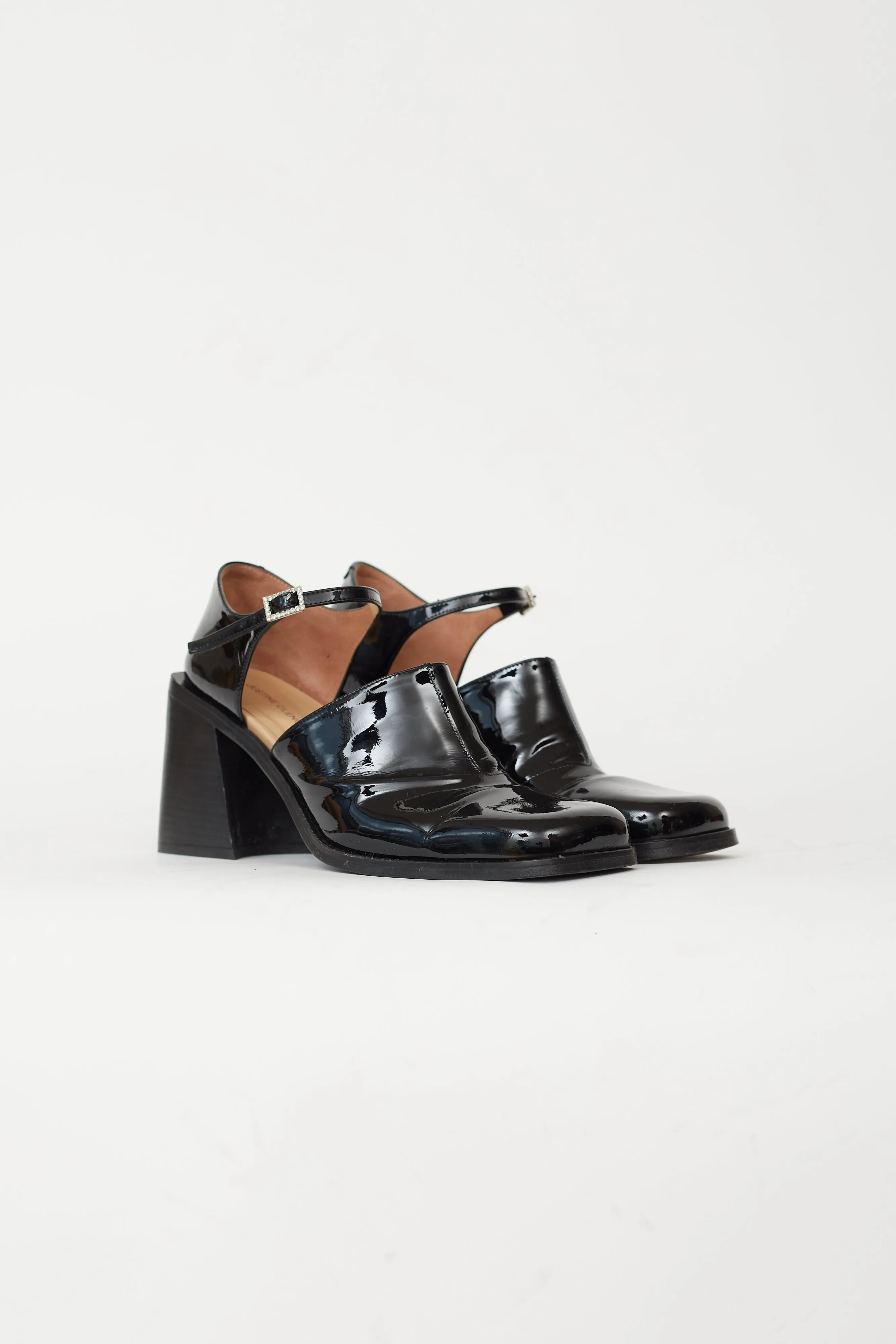 Black Patent Leather & Swarovski Crystal Pin-Buckle Kate Heel