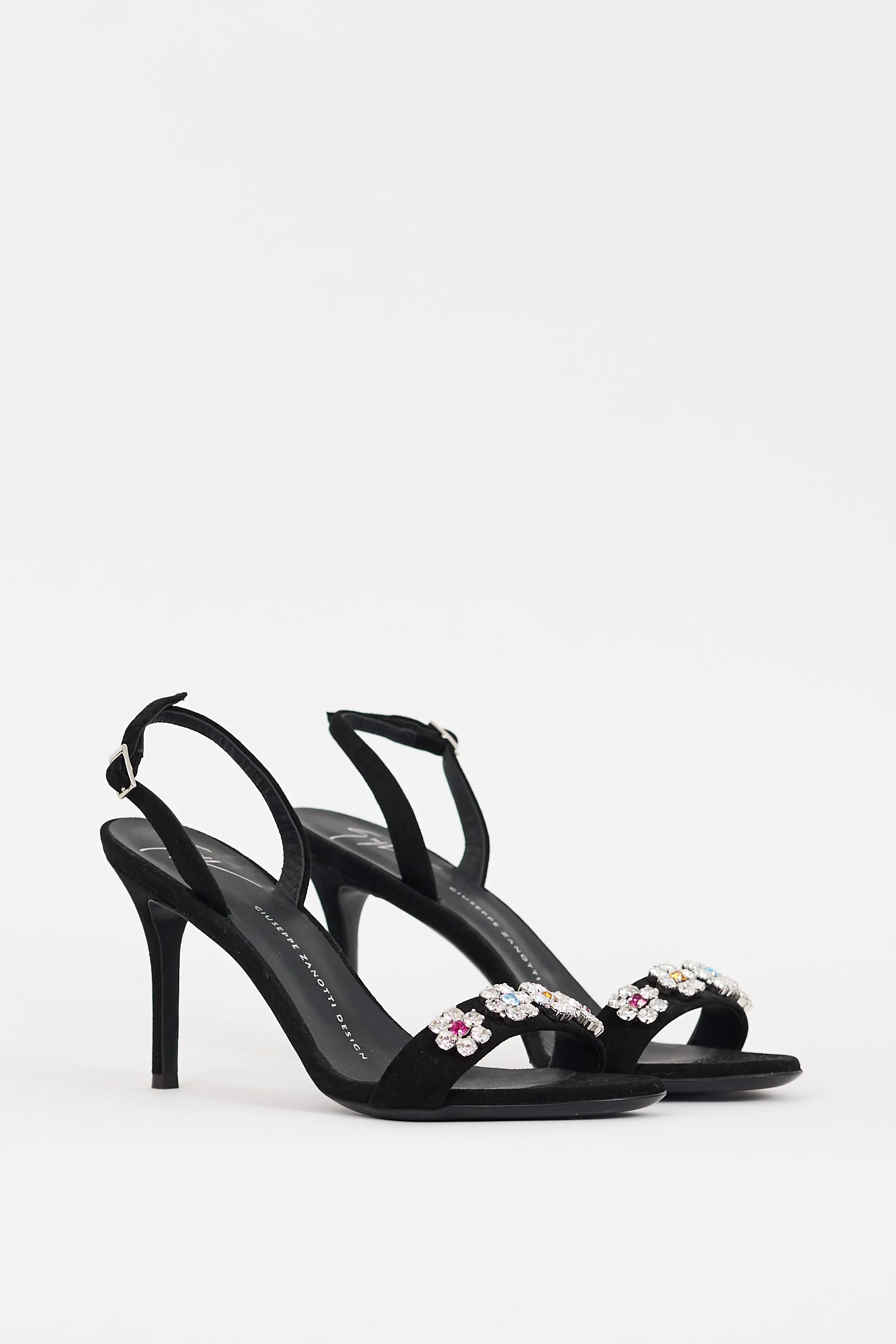 Black Suede & Multi Crystal Slingback Heel