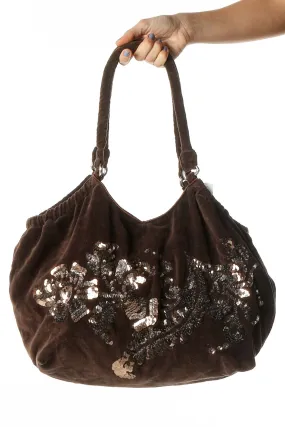 Brown Sequined Shoulder Bag