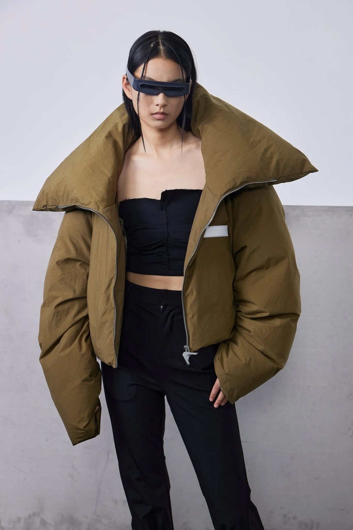 Brown Super-High Collar Down Jacket