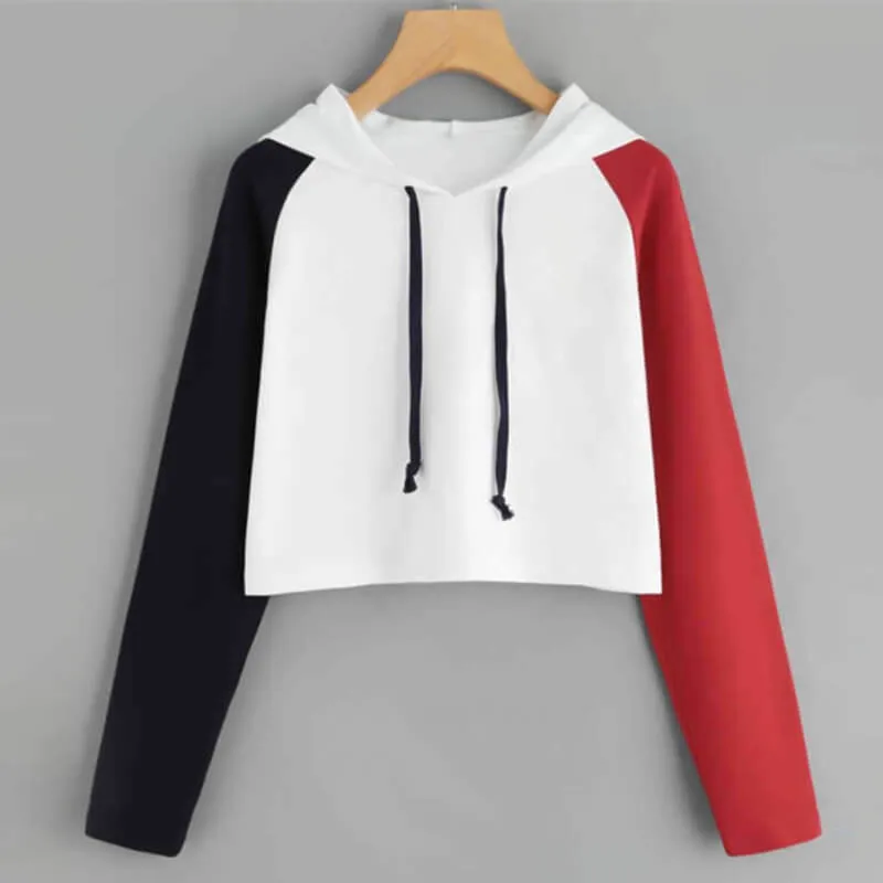 Casual Pullover Drawstring Loose Crop Hoodie