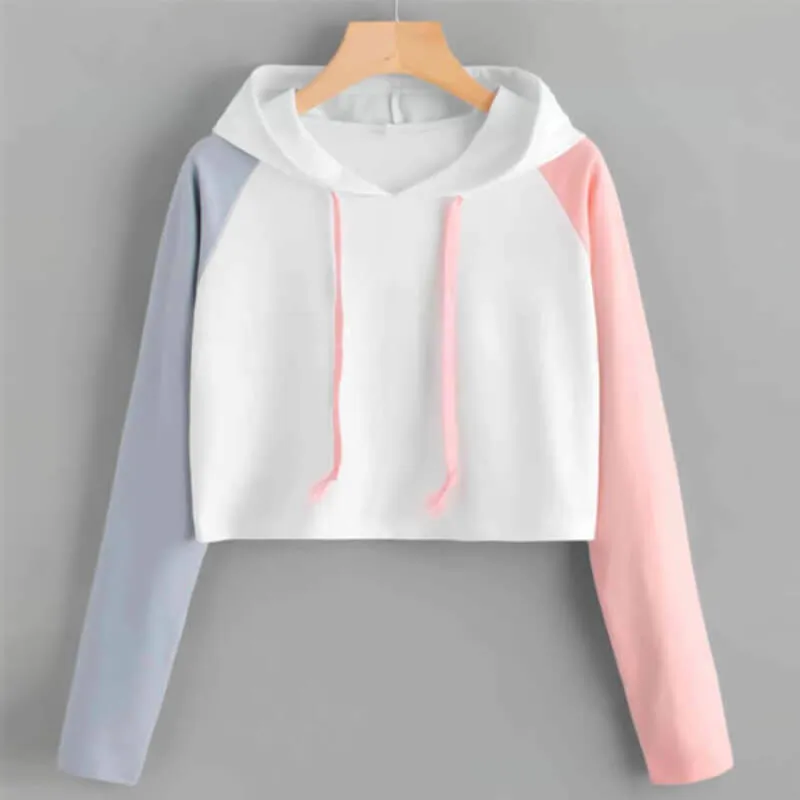 Casual Pullover Drawstring Loose Crop Hoodie