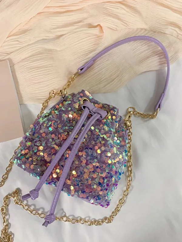 Chains Drawstring Sequined Crossbody Bags