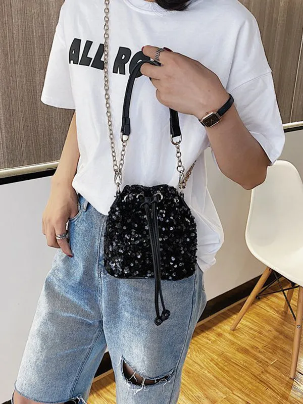 Chains Drawstring Sequined Crossbody Bags