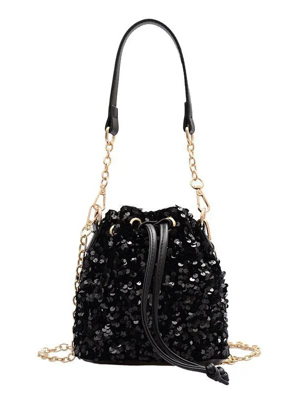 Chains Drawstring Sequined Crossbody Bags