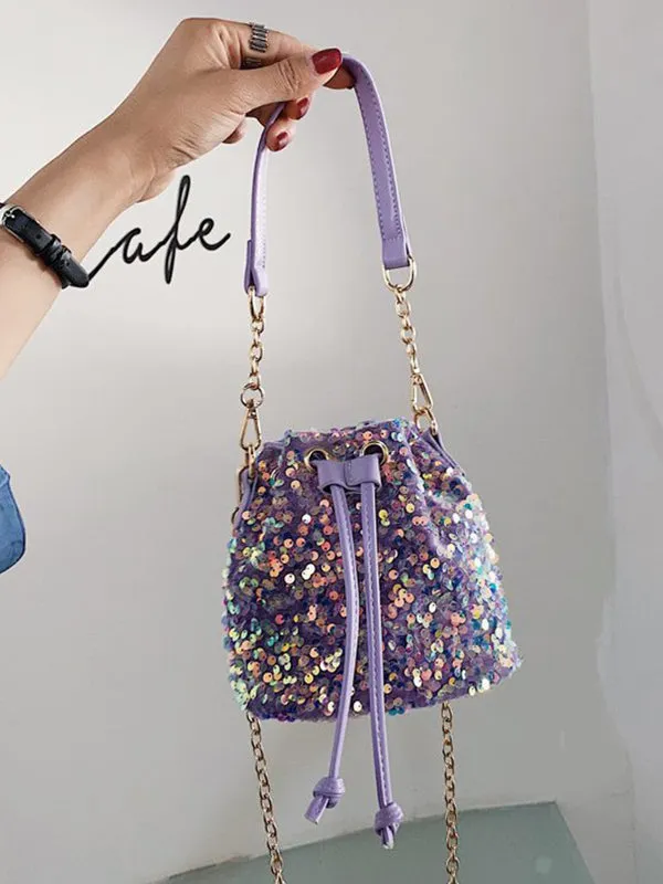 Chains Drawstring Sequined Crossbody Bags