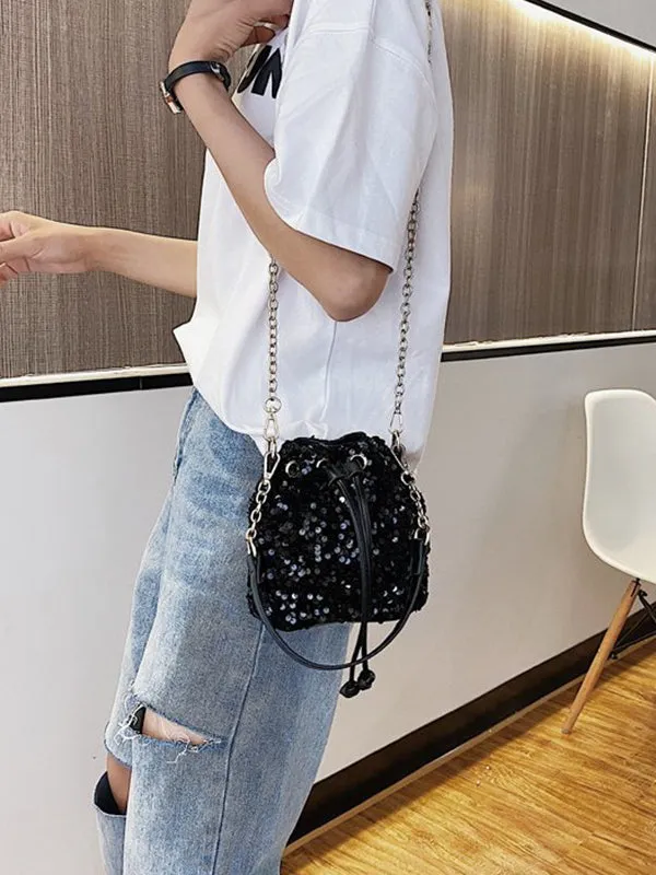 Chains Drawstring Sequined Crossbody Bags