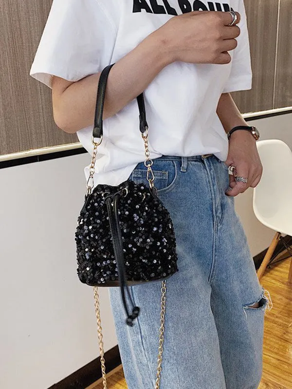 Chains Drawstring Sequined Crossbody Bags