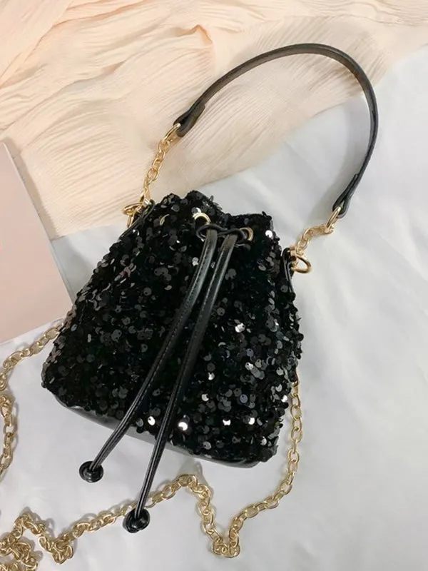 Chains Drawstring Sequined Crossbody Bags