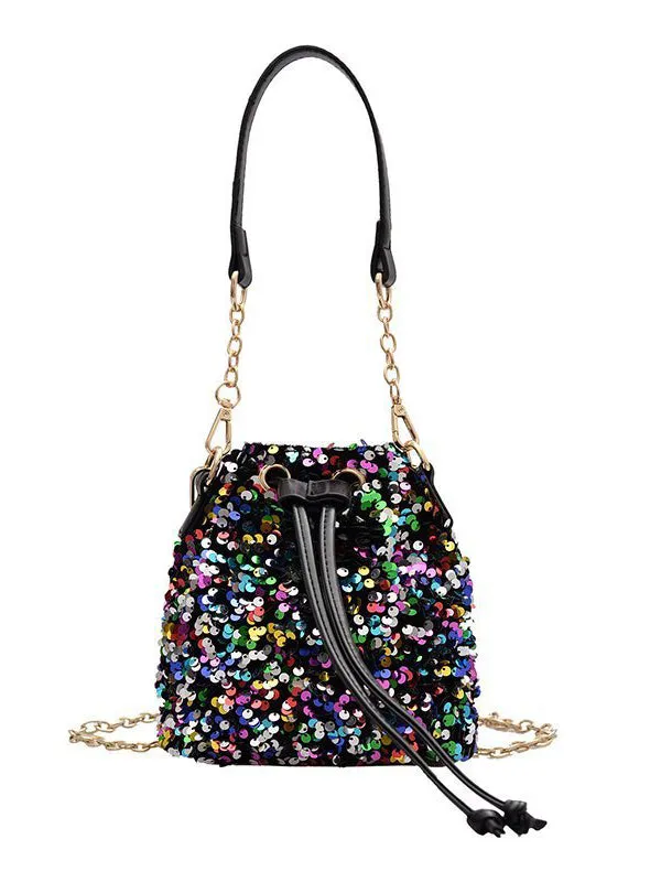 Chains Drawstring Sequined Crossbody Bags