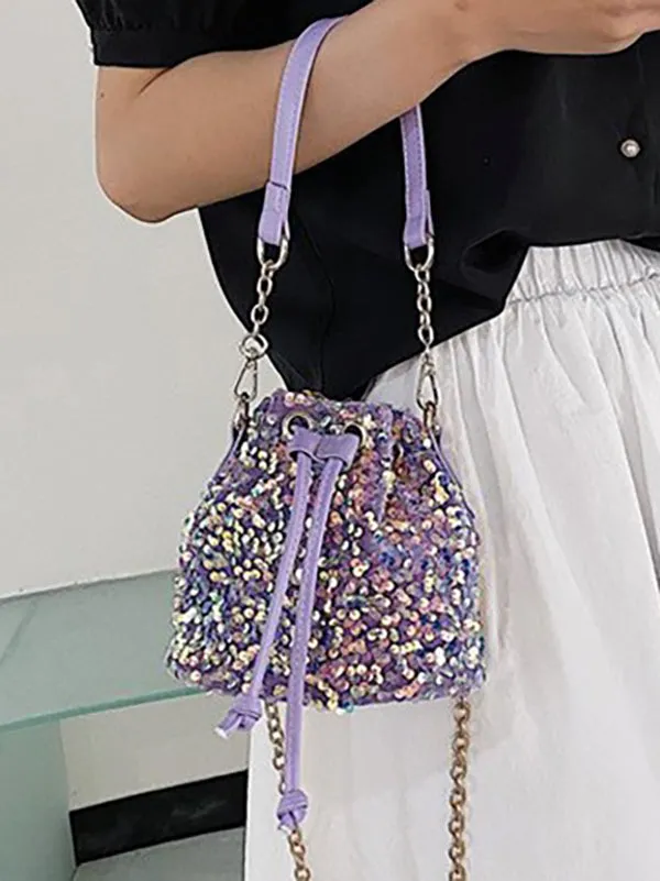 Chains Drawstring Sequined Crossbody Bags