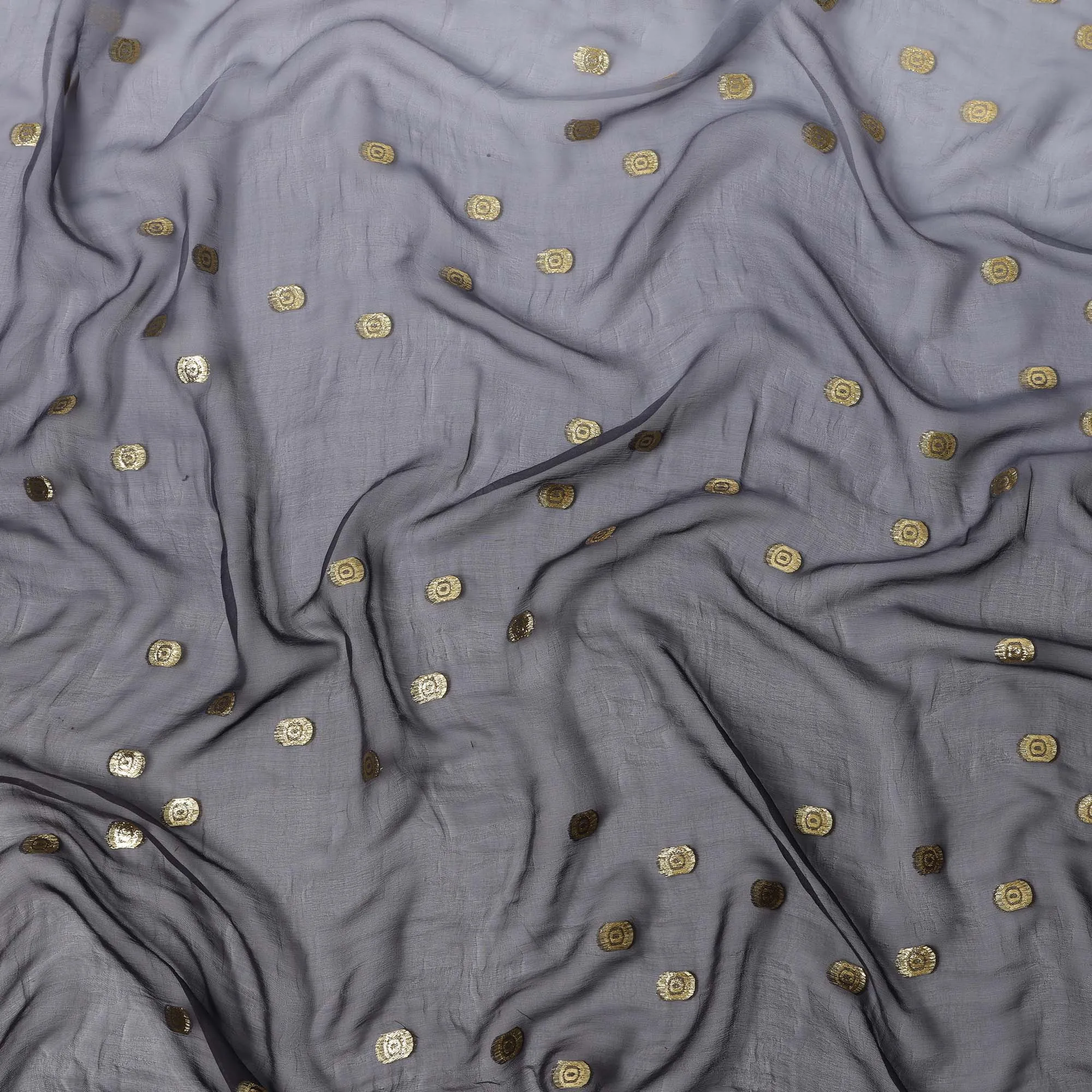 Charcoal Grey Silk Chiffon Fabric with Metallic Lurex, 110 cm Width, Ombre Design, Made in South Korea-D21145