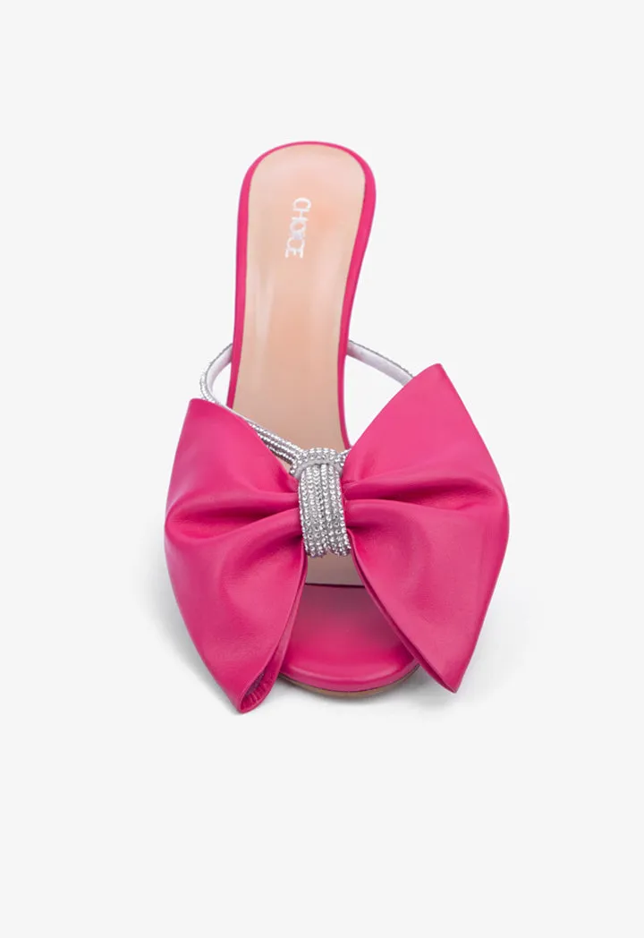 Choice Open Toe Crystal Bow Heels Fushia