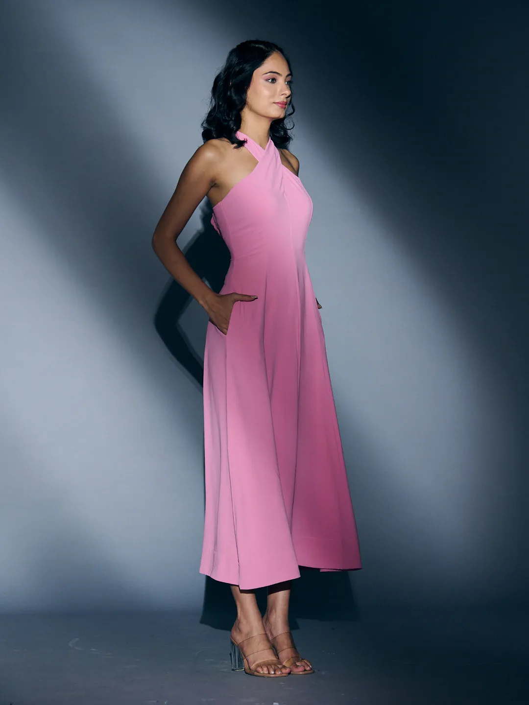 CROSSNECK CREPE MAXI DRESS