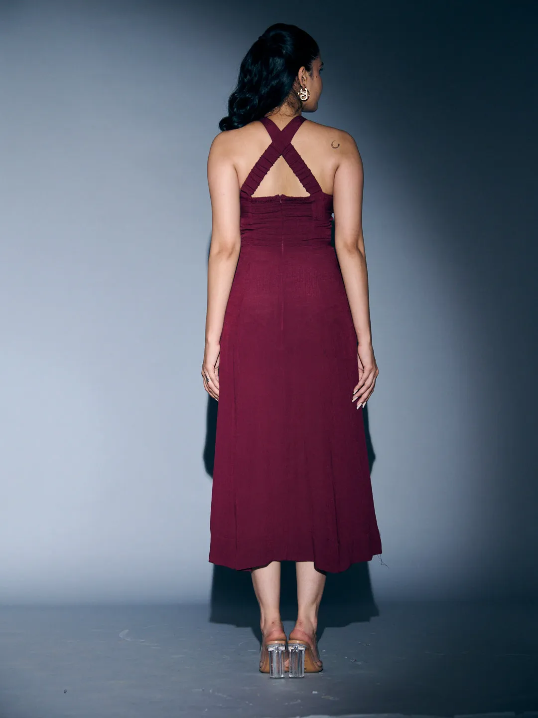 CROSSNECK CREPE MAXI DRESS