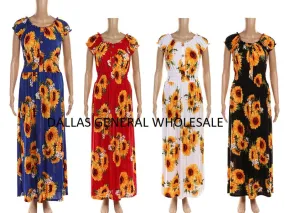 Cute Sunflower Straight Shoulder Sun Dresses Wholesale