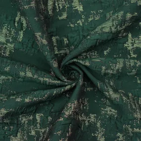 Deep Green-Gold Poly Blend Texture Abstract Matelasse Jacquard Brocade Fabric