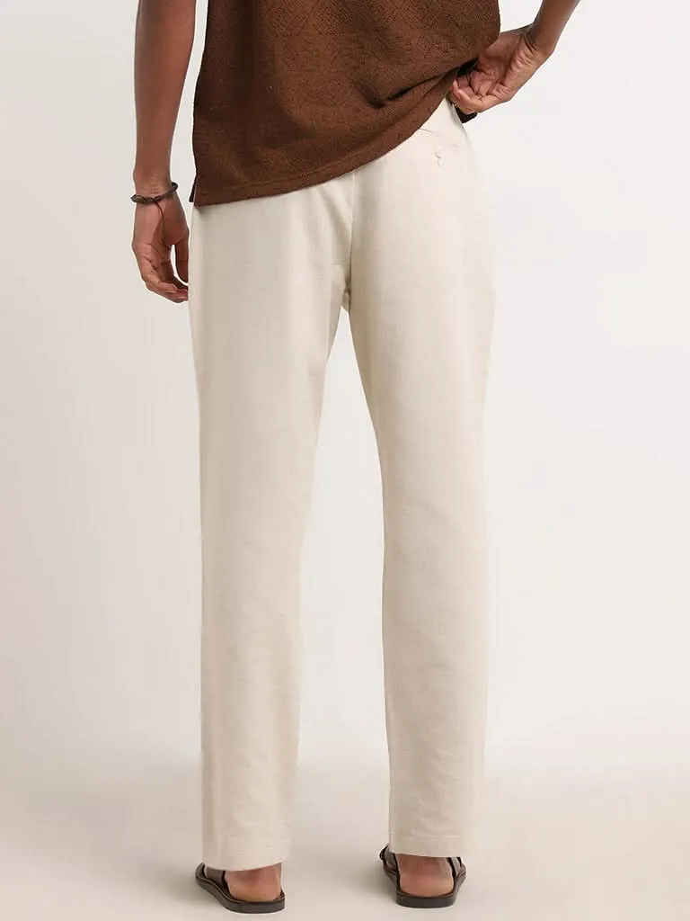 ETA Beige Cotton Blend Relaxed-Fit Mid-Rise Trousers