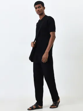 ETA Black Textured Relaxed-Fit Mid-Rise Cotton Pants