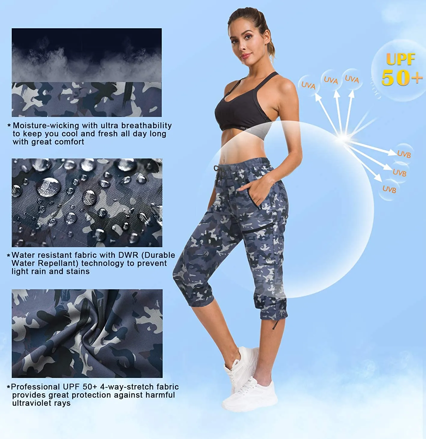 FashionSierra - Hiking Capris Pants Outdoor Quick Dry Cargo Cropped Pants