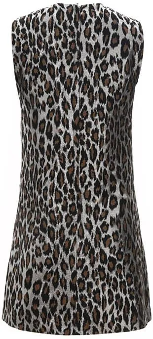 Floral-Appliques Metallic Leopard Mini Dress