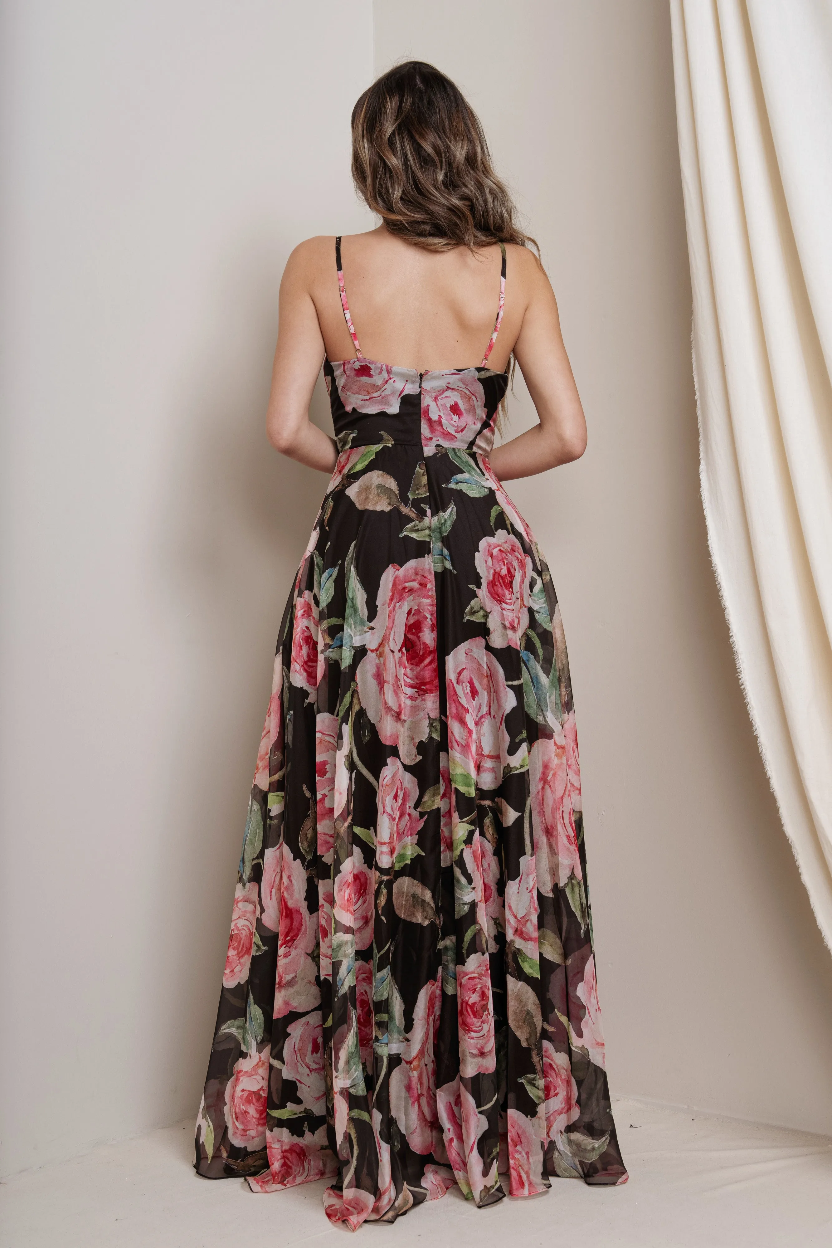 Floral Print Chiffon Maxi Dress with Slit