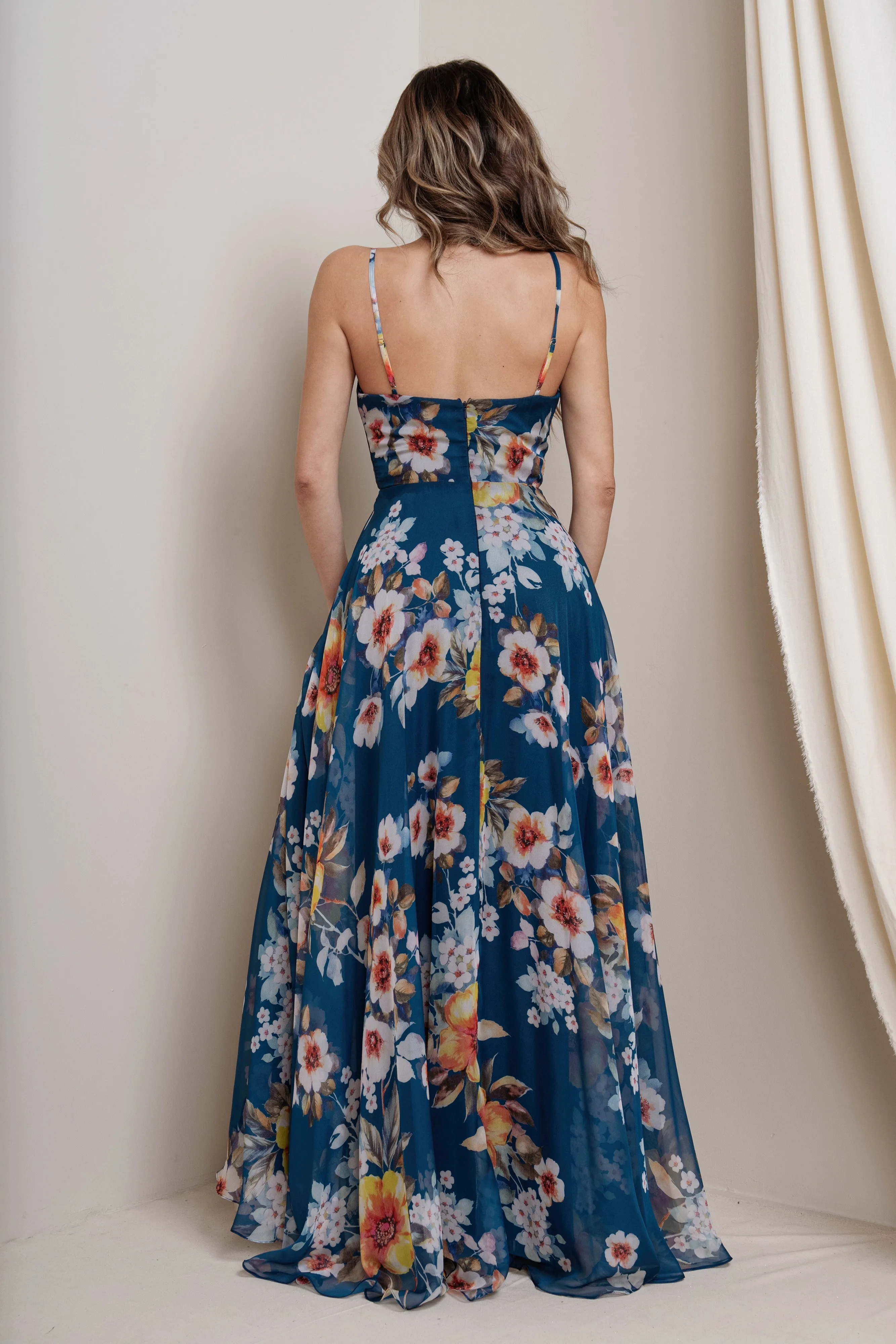 Floral Print Chiffon Maxi Dress with Slit