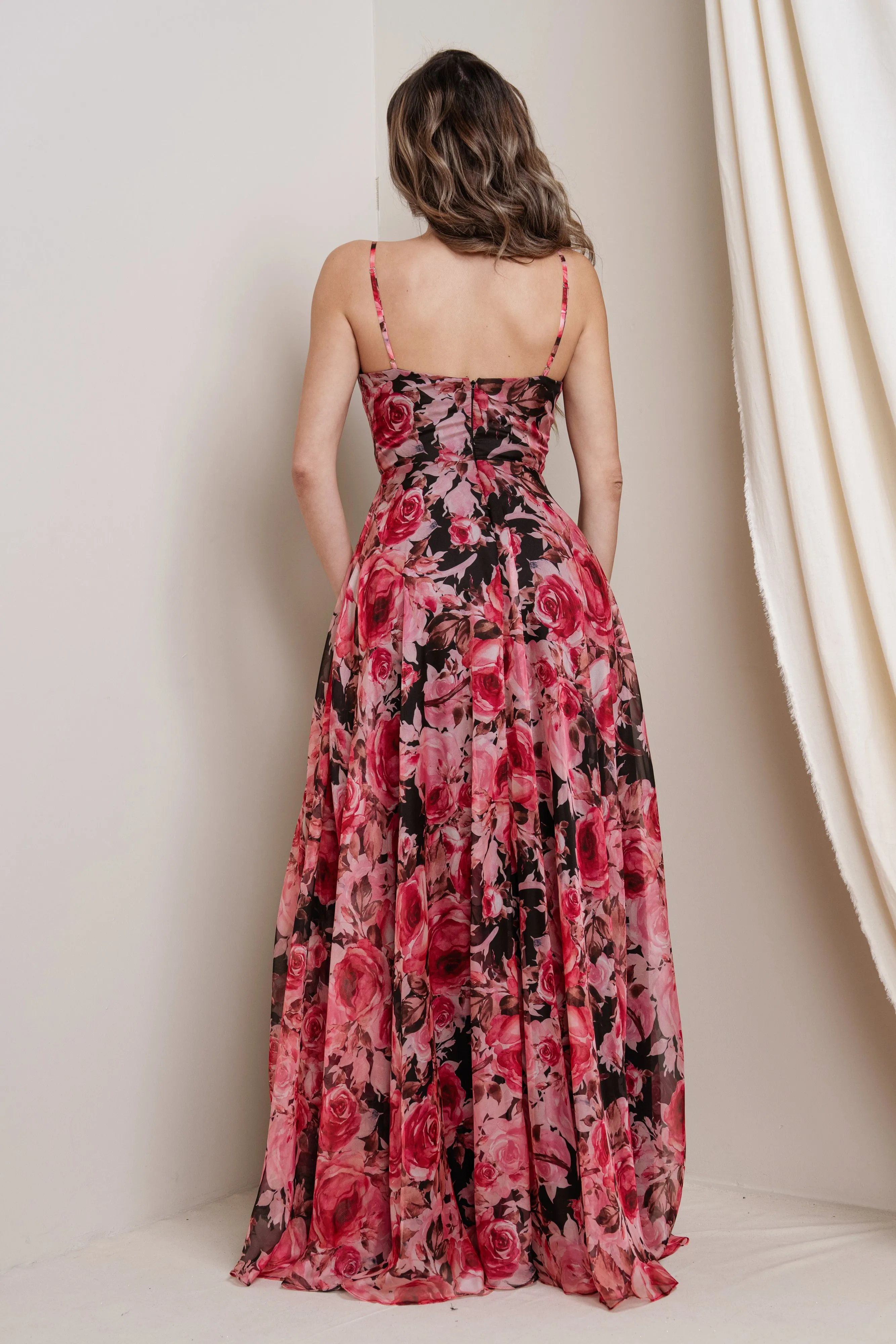 Floral Print Chiffon Maxi Dress with Slit