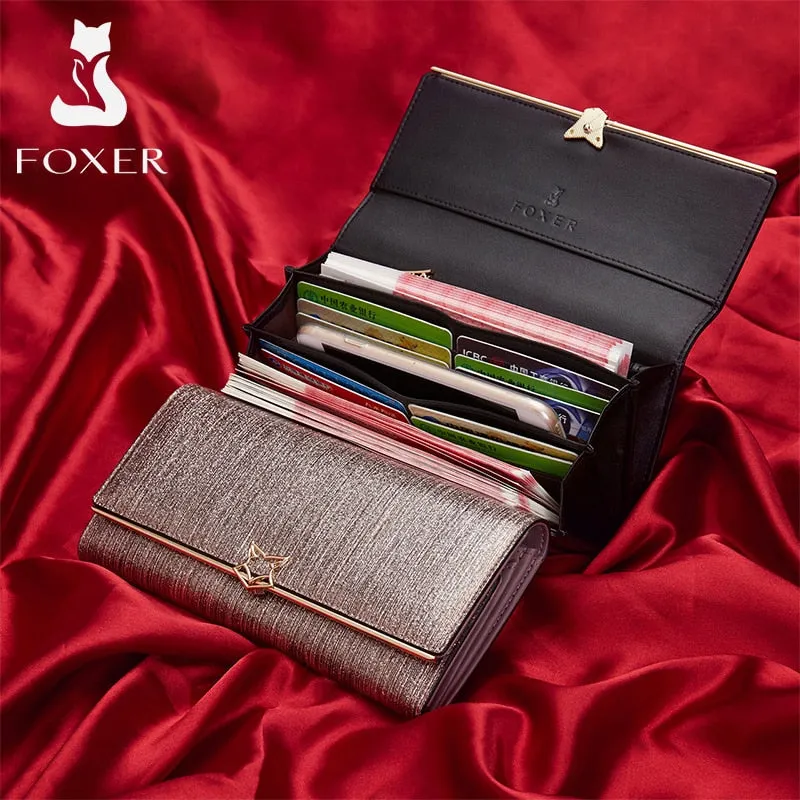 FOXER Brand Women Split Leather Wallets Female Clutch Bag Fashion Coins Card Holder Luxury Purse for Ladies Women&#39;s Long Wallet