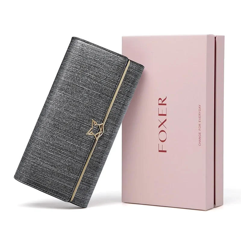 FOXER Brand Women Split Leather Wallets Female Clutch Bag Fashion Coins Card Holder Luxury Purse for Ladies Women&#39;s Long Wallet