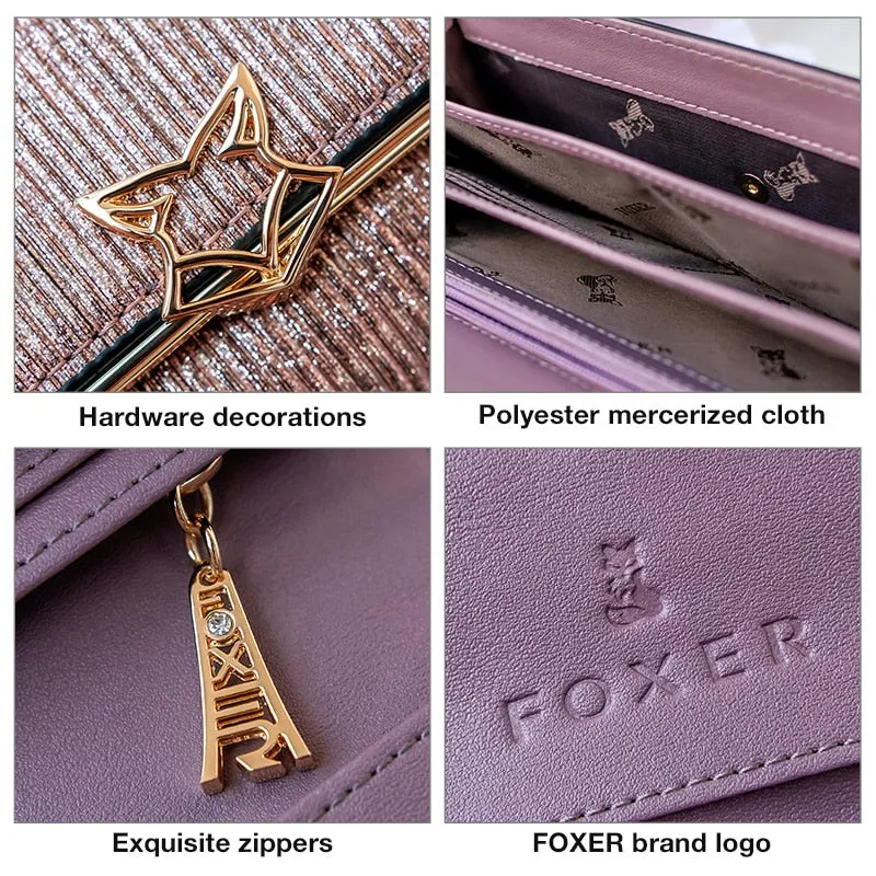 FOXER Brand Women Split Leather Wallets Female Clutch Bag Fashion Coins Card Holder Luxury Purse for Ladies Women&#39;s Long Wallet