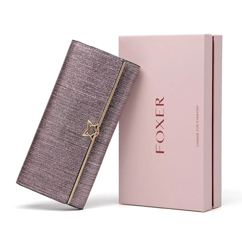 FOXER Brand Women Split Leather Wallets Female Clutch Bag Fashion Coins Card Holder Luxury Purse for Ladies Women&#39;s Long Wallet