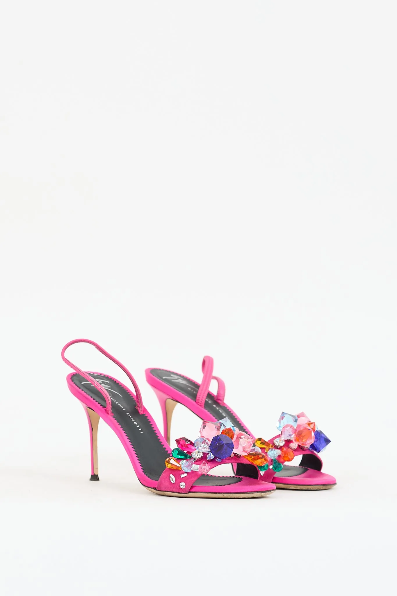 Fuchsia & Multicolour Satin Crystal Embellished Heel