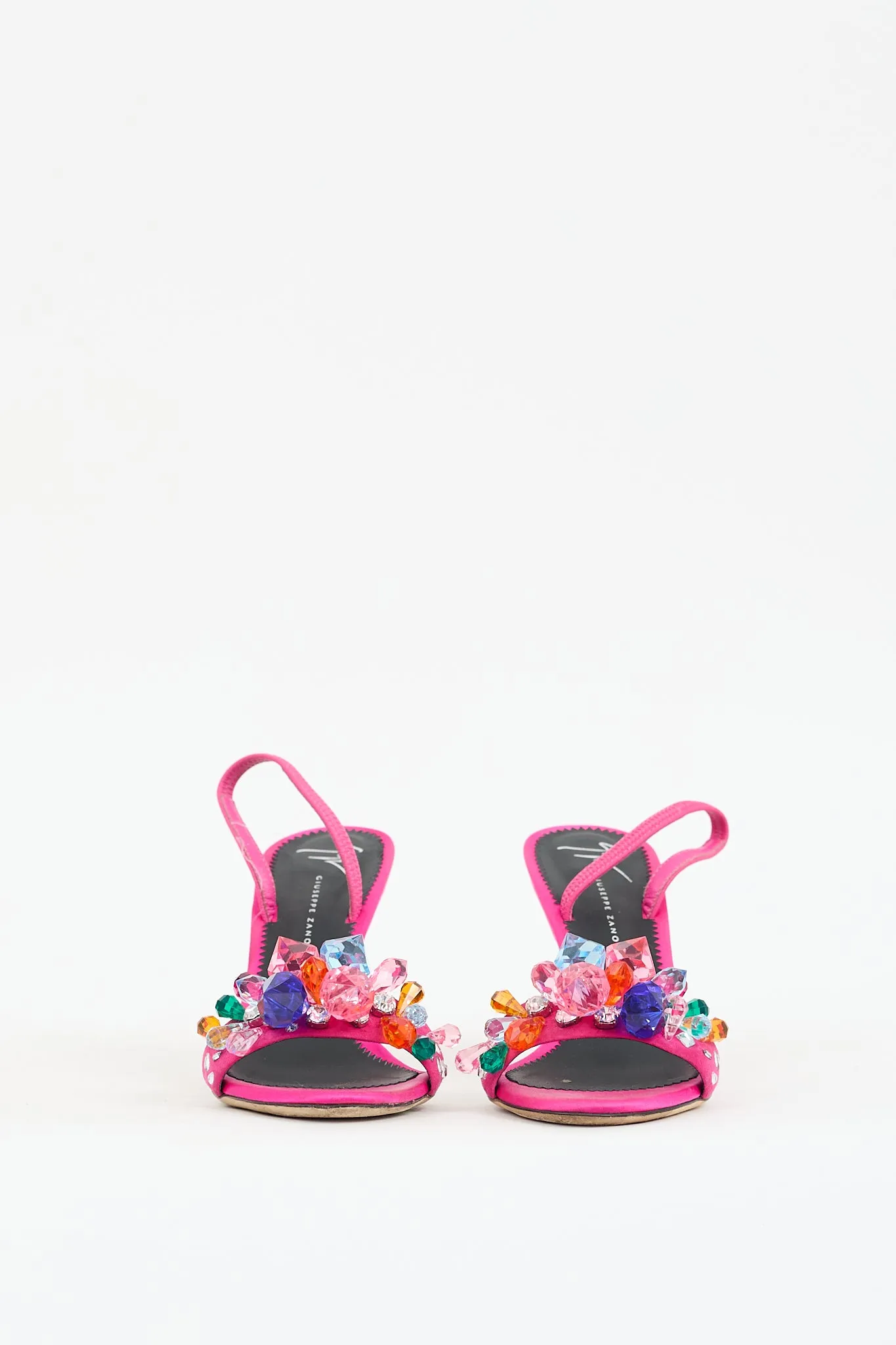 Fuchsia & Multicolour Satin Crystal Embellished Heel