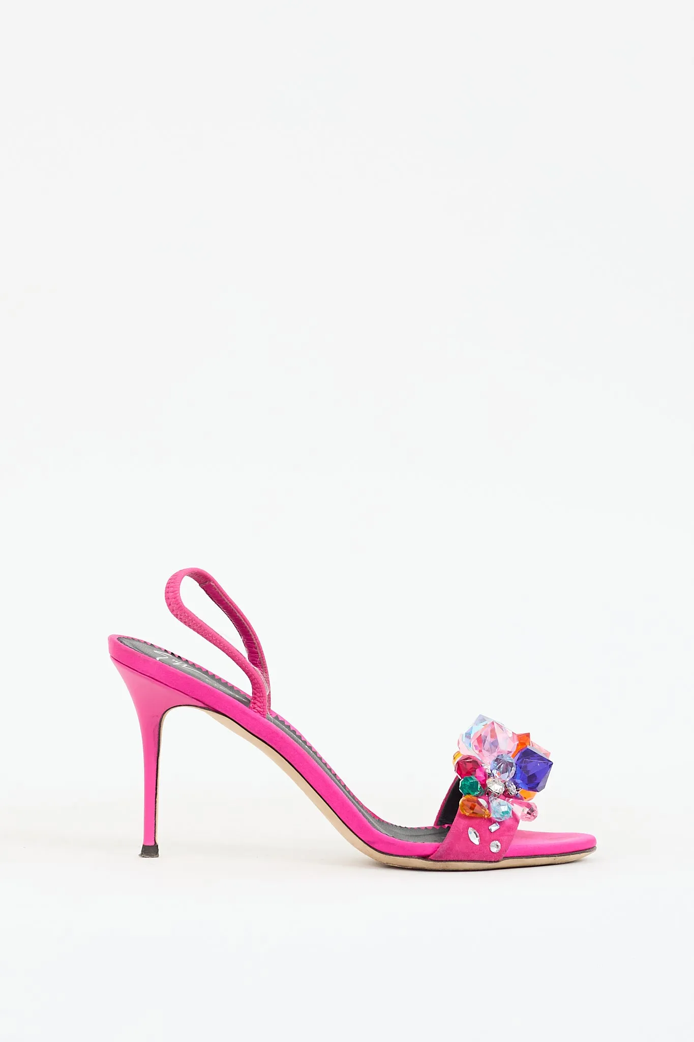 Fuchsia & Multicolour Satin Crystal Embellished Heel