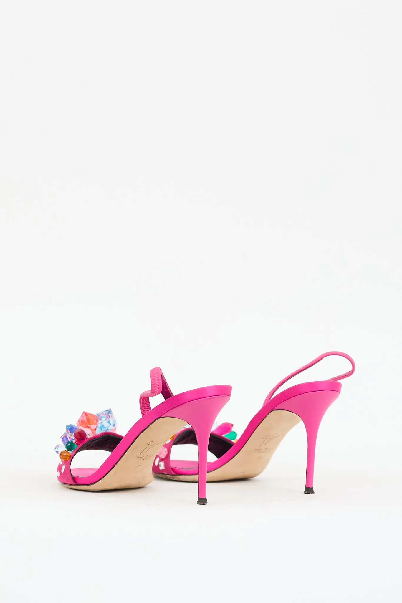 Fuchsia & Multicolour Satin Crystal Embellished Heel