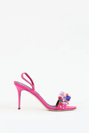 Fuchsia & Multicolour Satin Crystal Embellished Heel