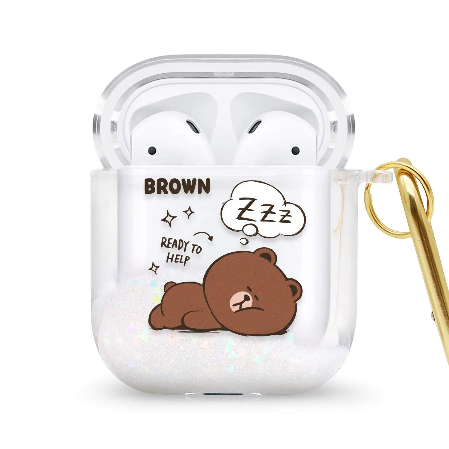 GARMMA Line Friends Glitter Quicksand Apple AirPods Pro/2/1 Charging Case Cover with Carabiner Clip