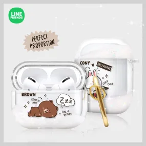 GARMMA Line Friends Glitter Quicksand Apple AirPods Pro/2/1 Charging Case Cover with Carabiner Clip